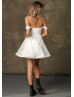 Off Shoulder Ivory Tulle Pleated Party Dress
